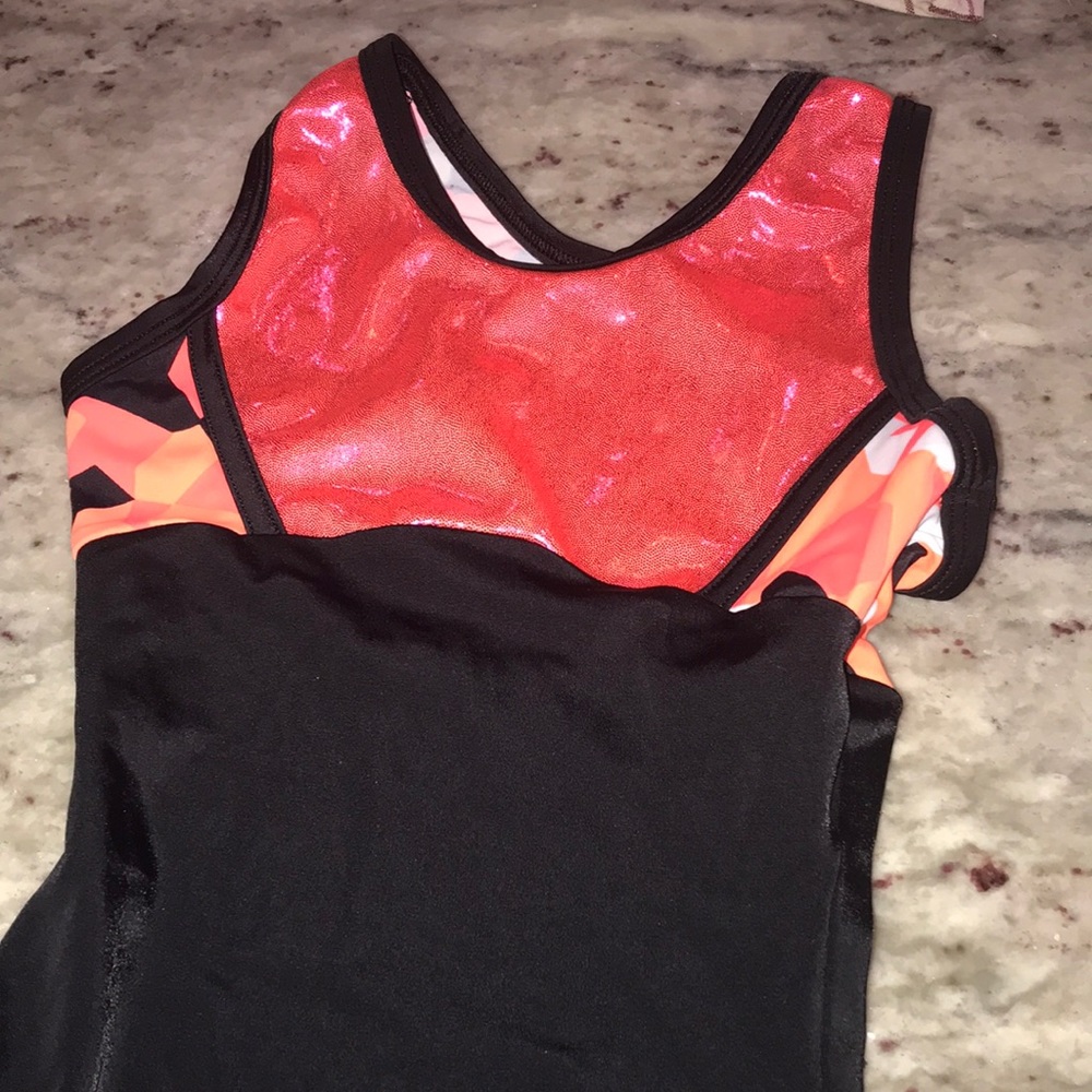Pink/Orange/Black 3D shapes Alpha Factor Gymnastics leotard ASM